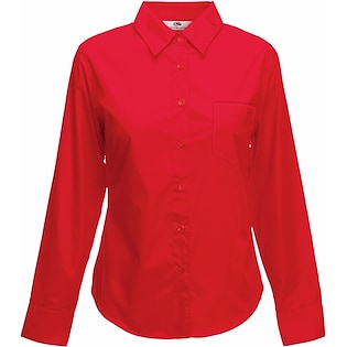 Fruit of the Loom Lady-Fit Long Sleeve Poplin Shirt - red