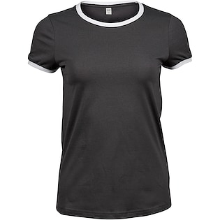 Tee Jays Ladies Ringer Tee - dark grey/ white