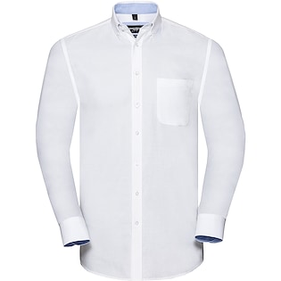Russell Men´s Long Sleeve Tailored Washed Oxford Shirt 920M - white/ oxford blue