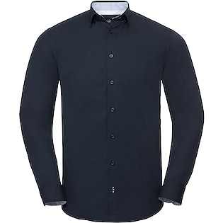 Russell Men´s Long Sleeve Contrast Stretch Shirt 966M - bright navy/ oxford blue/ white