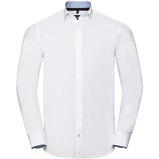 Russell Men´s Long Sleeve Contrast Stretch Shirt 966M - white/ oxford blue