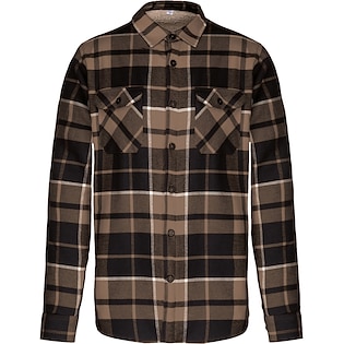 Kariban Sherpa-Lined Checked Shirt Jacket - camel/ black checked