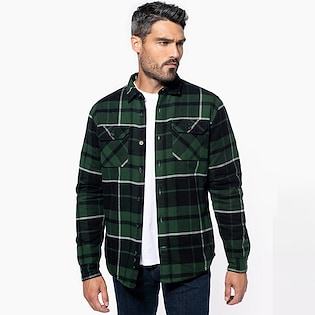 Kariban Sherpa-Lined Checked Shirt Jacket - forest green/ black checked