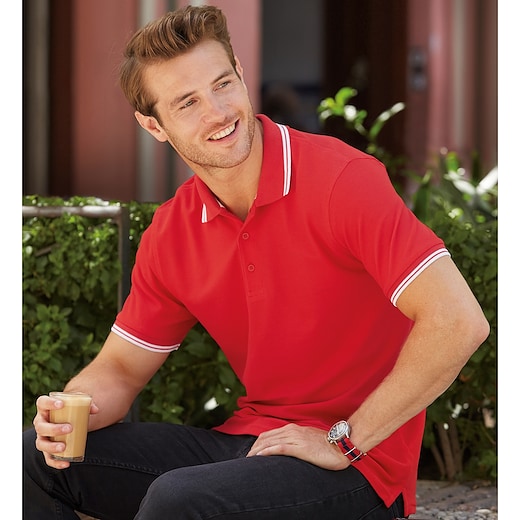 rosso Fruit of the Loom Premium Tipped Polo - red/ white