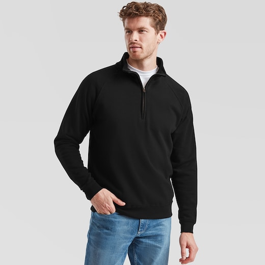 musta Fruit of the Loom Classic Zip Neck Sweat - black