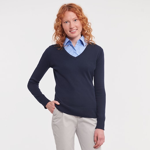 Russell Ladies V-Neck Knitted Pullover 710F - french navy