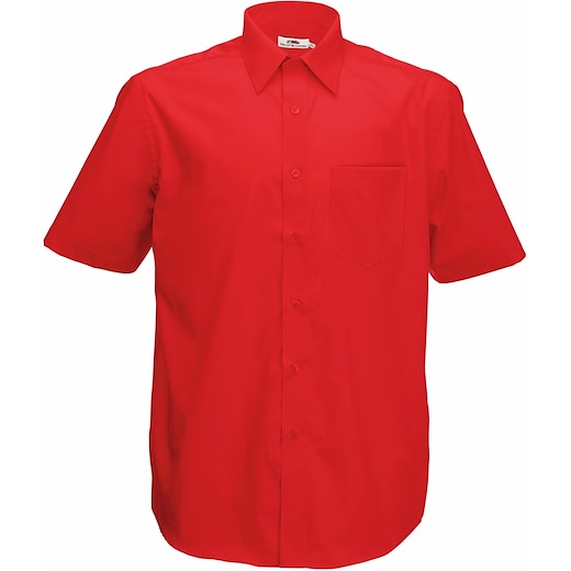 röd Fruit of the Loom Short Sleeve Poplin Shirt - red