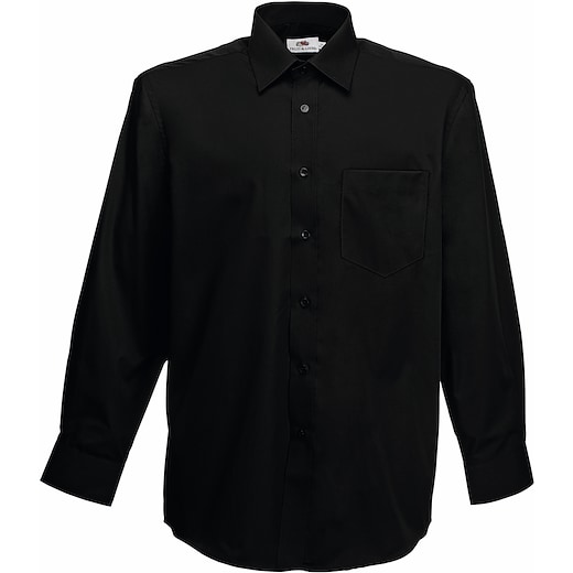 svart Fruit of the Loom Long Sleeve Poplin Shirt - black