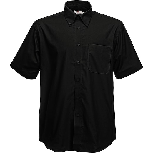 svart Fruit of the Loom Short Sleeve Oxford Shirt - black