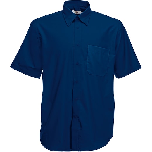 blå Fruit of the Loom Short Sleeve Oxford Shirt - navy