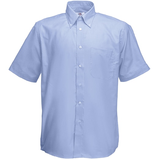 blå Fruit of the Loom Short Sleeve Oxford Shirt - oxford blue