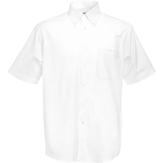vit Fruit of the Loom Short Sleeve Oxford Shirt - white