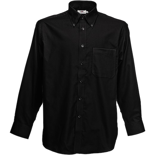 svart Fruit of the Loom Long Sleeve Oxford Shirt - black