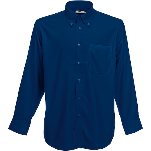 blå Fruit of the Loom Long Sleeve Oxford Shirt - navy