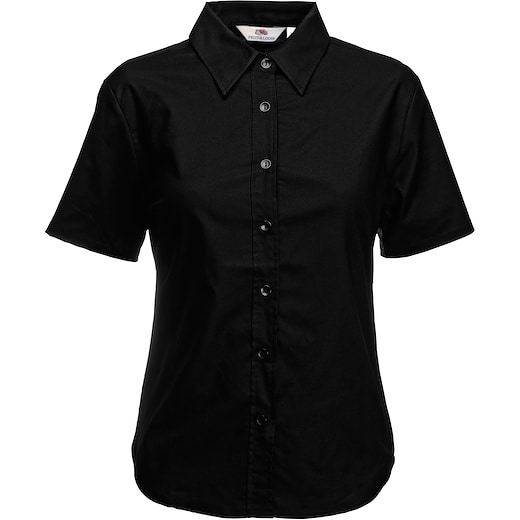 svart Fruit of the Loom Lady-Fit Short Sleeve Oxford Shirt - black