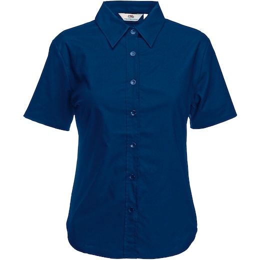 blå Fruit of the Loom Lady-Fit Short Sleeve Oxford Shirt - navy