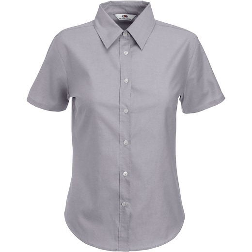grå Fruit of the Loom Lady-Fit Short Sleeve Oxford Shirt - oxford grey