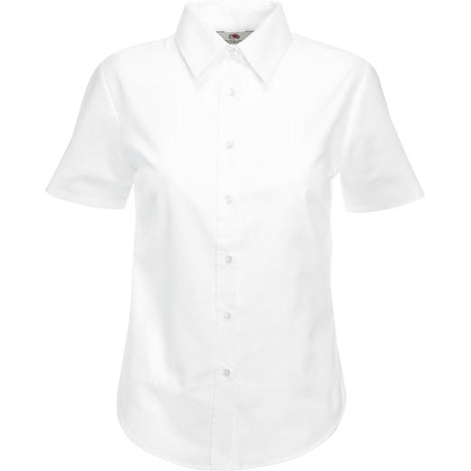 vit Fruit of the Loom Lady-Fit Short Sleeve Oxford Shirt - white