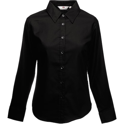 svart Fruit of the Loom Lady-Fit Long Sleeve Oxford Shirt - black
