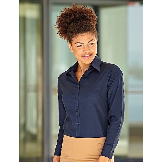 Fruit of the Loom Lady-Fit Long Sleeve Oxford Shirt - navy