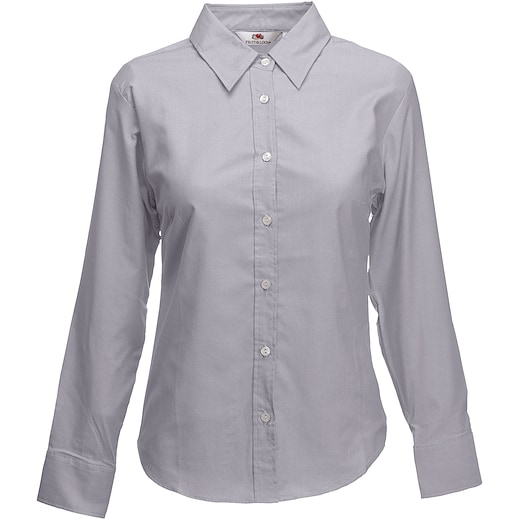 grå Fruit of the Loom Lady-Fit Long Sleeve Oxford Shirt - oxford grey