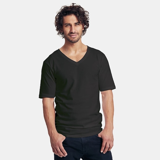 sort Neutral Mens Deep V-Neck T-shirt - black