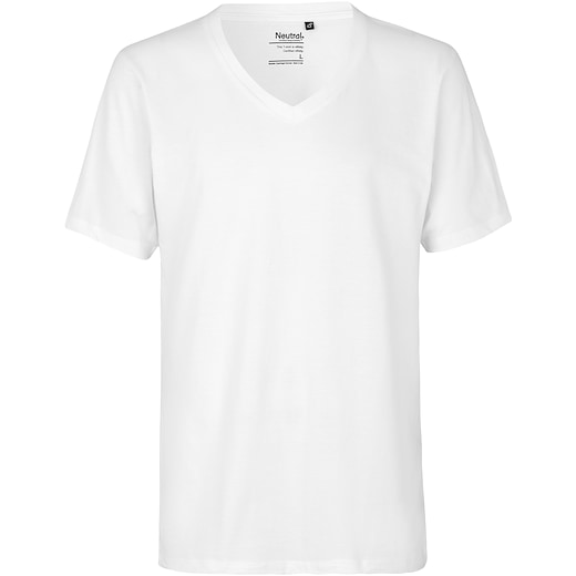 hvid Neutral Mens Deep V-Neck T-shirt - white