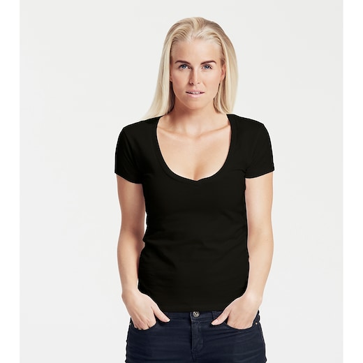svart Neutral Ladies Deep V-Neck T-shirt - black