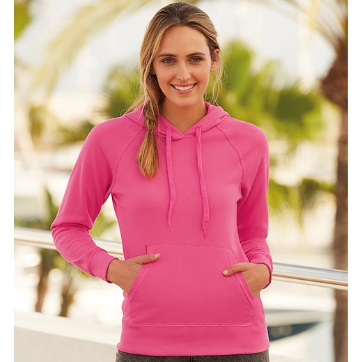 rosa Fruit of the Loom Lightweight Ladies Hooded Sweat - fucsia
