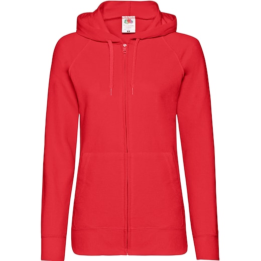 rosso Fruit of the Loom Ladies Lightweight Hooded Sweat Jacket - red