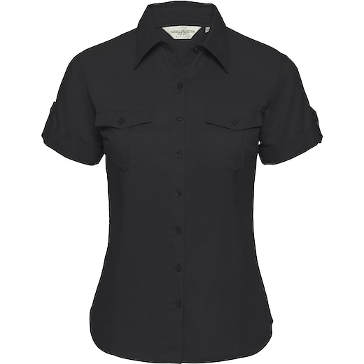 svart Russell Ladies´ Roll Short Sleeve Fitted Twill Shirt 919F - black
