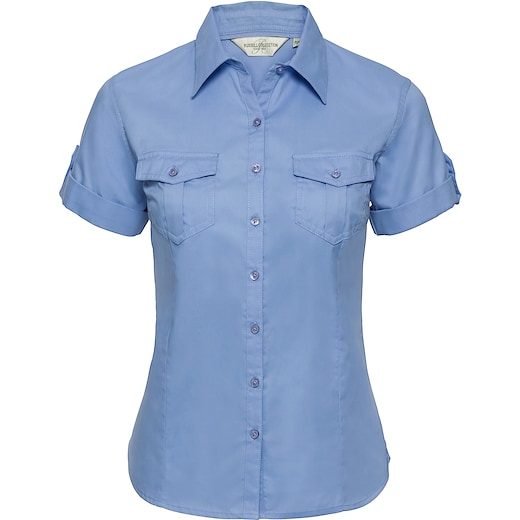 blå Russell Ladies´ Roll Short Sleeve Fitted Twill Shirt 919F - blue