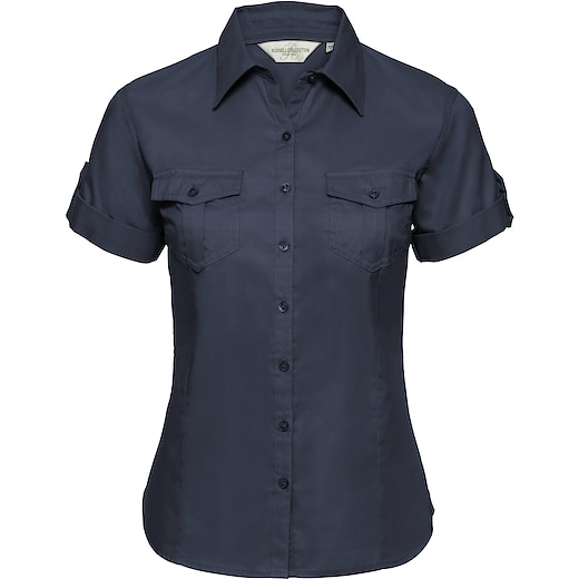 blå Russell Ladies´ Roll Short Sleeve Fitted Twill Shirt 919F - french navy