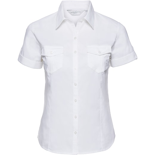 vit Russell Ladies´ Roll Short Sleeve Fitted Twill Shirt 919F - white