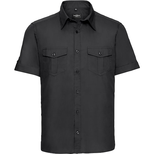 svart Russell Men´s Roll Short Sleeve Fitted Twill Shirt 919M - black