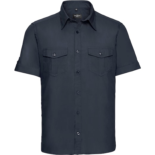 blå Russell Men´s Roll Short Sleeve Fitted Twill Shirt 919M - french navy