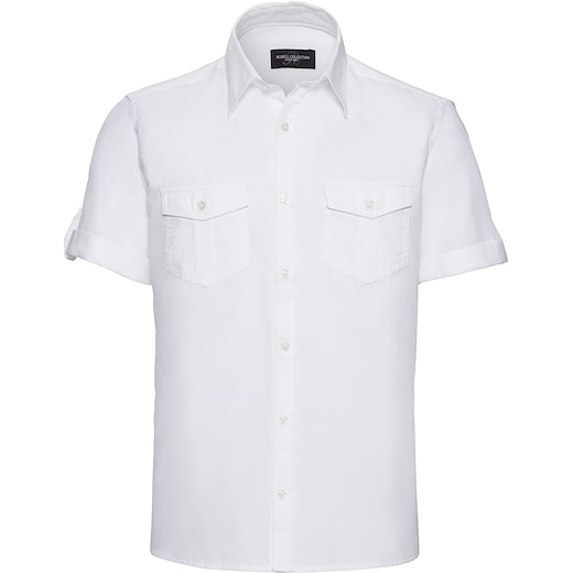 vit Russell Men´s Roll Short Sleeve Fitted Twill Shirt 919M - white