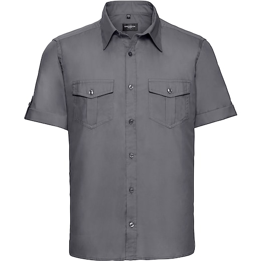 grå Russell Men´s Roll Short Sleeve Fitted Twill Shirt 919M - zinc