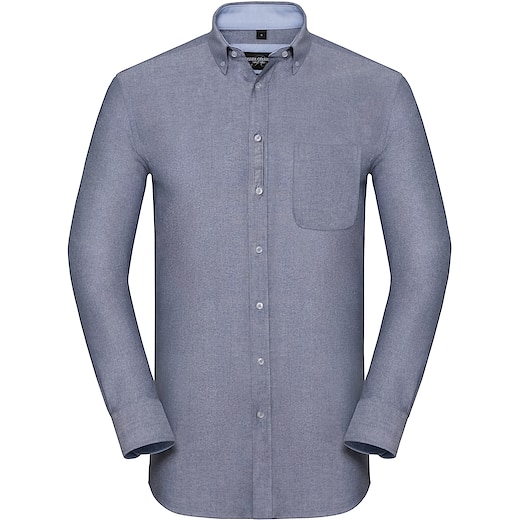 blå Russell Men´s Long Sleeve Tailored Washed Oxford Shirt 920M - oxford navy/ oxford blue