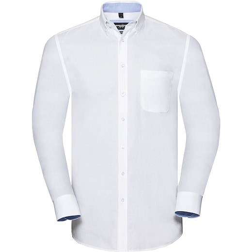 vit Russell Men´s Long Sleeve Tailored Washed Oxford Shirt 920M - white/ oxford blue