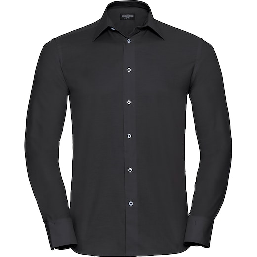 svart Russell Men´s Long Sleeve Tailored Oxford Shirt 922M - black
