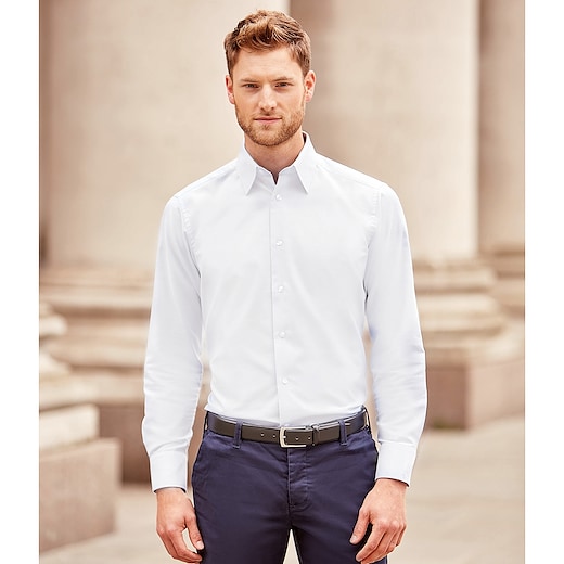 valkoinen Russell Men´s Long Sleeve Tailored Oxford Shirt 922M - white