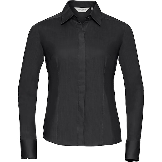 svart Russell Ladies´ Long Sleeve Fitted Polycotton Shirt 924F - black