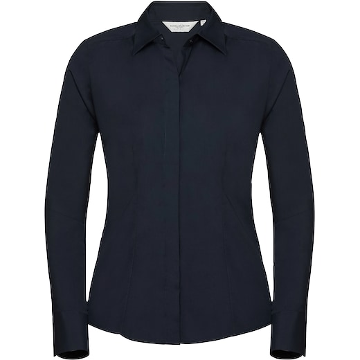blå Russell Ladies´ Long Sleeve Fitted Polycotton Shirt 924F - french navy