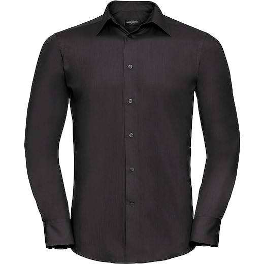 svart Russell Men´s Long Sleeve Fitted Polycotton Shirt 924M - black