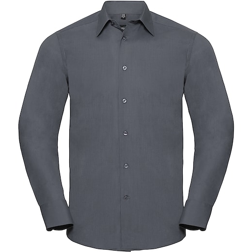 grå Russell Men´s Long Sleeve Fitted Polycotton Shirt 924M - convoy grey