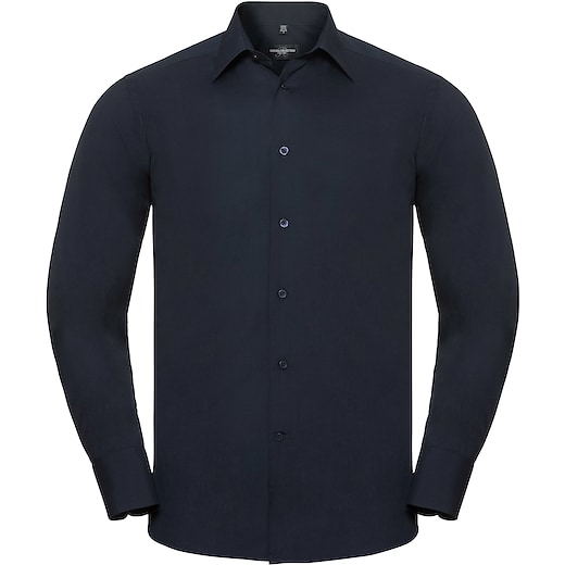 blå Russell Men´s Long Sleeve Fitted Polycotton Shirt 924M - french navy