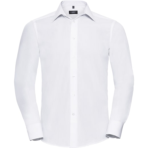 vit Russell Men´s Long Sleeve Fitted Polycotton Shirt 924M - white