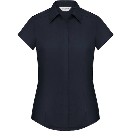 blå Russell Ladies´ Cap Sleeve Fitted Polycotton Shirt 925F - french navy