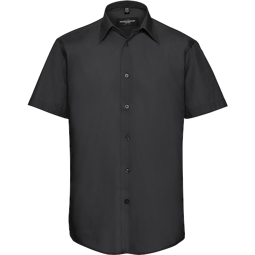 svart Russell Men´s Cap Sleeve Fitted Polycotton Poplin Shirt 925M - black